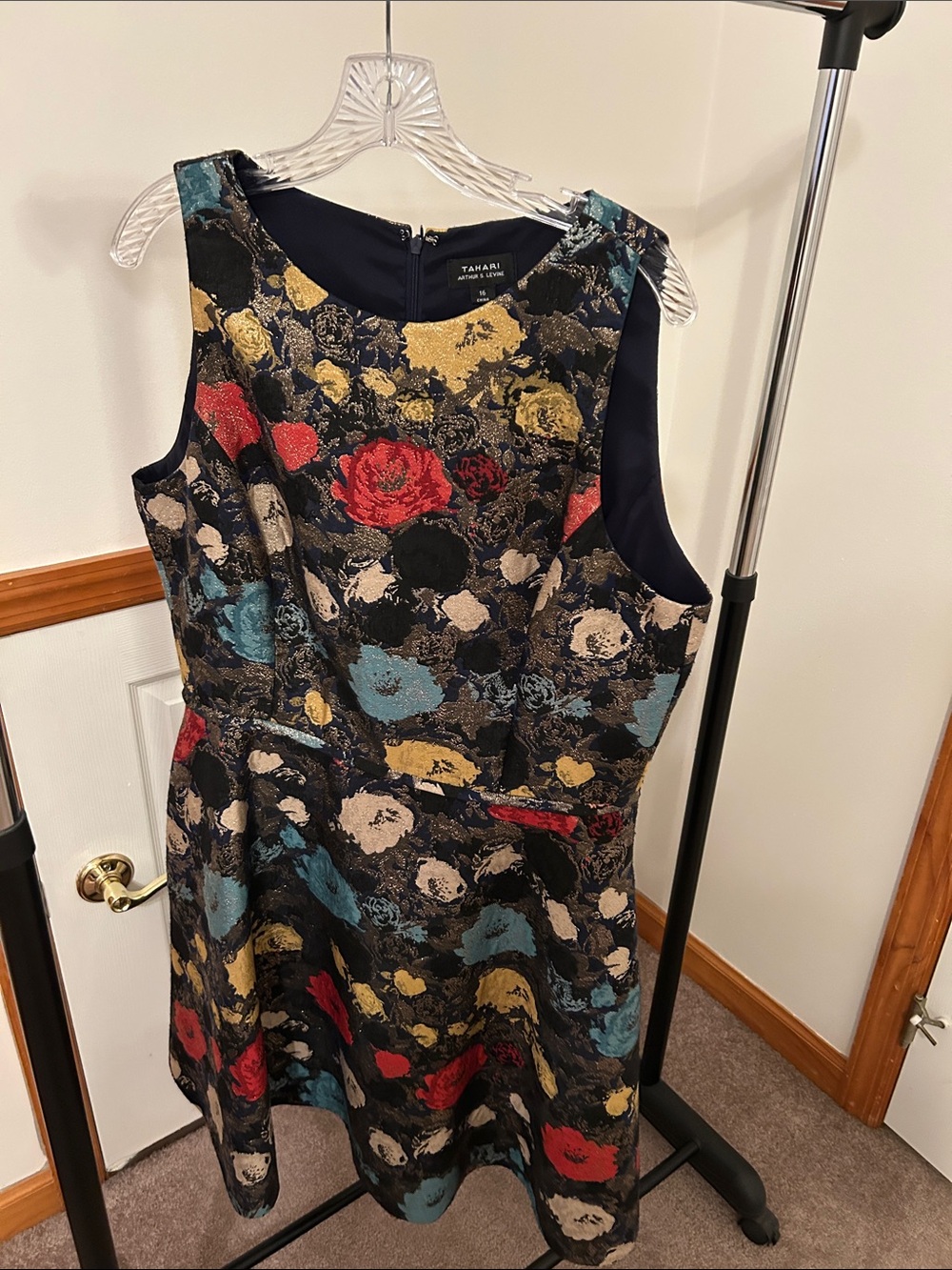 Tahari Multicolor Floral Jacquard Fit-and-Flare Dress